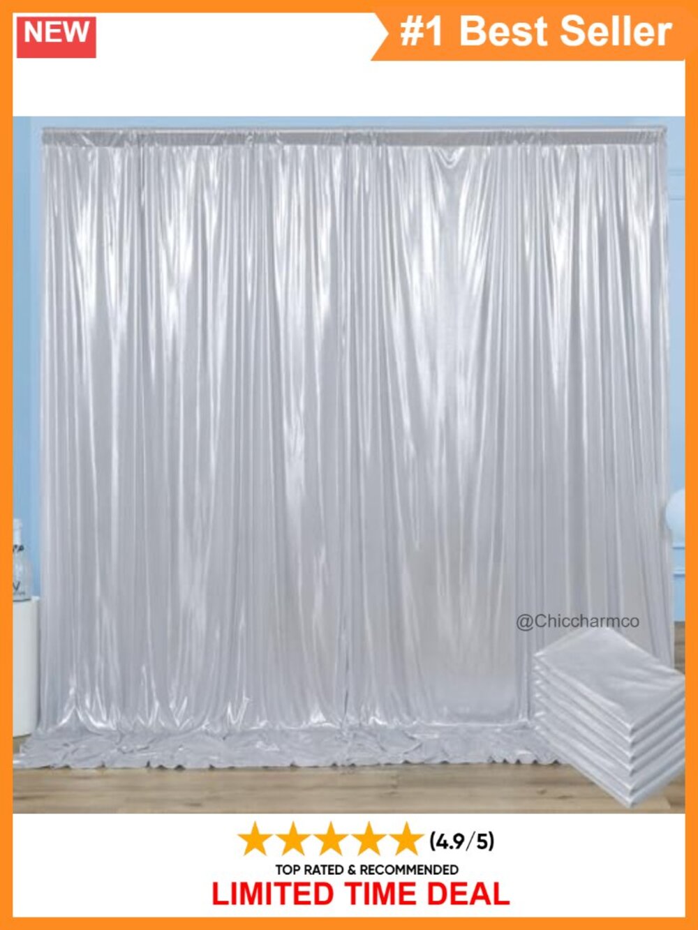 Wrinkle Free Silver Sequin Backdrop Curtain 30x10ft Wedding Photo Studio